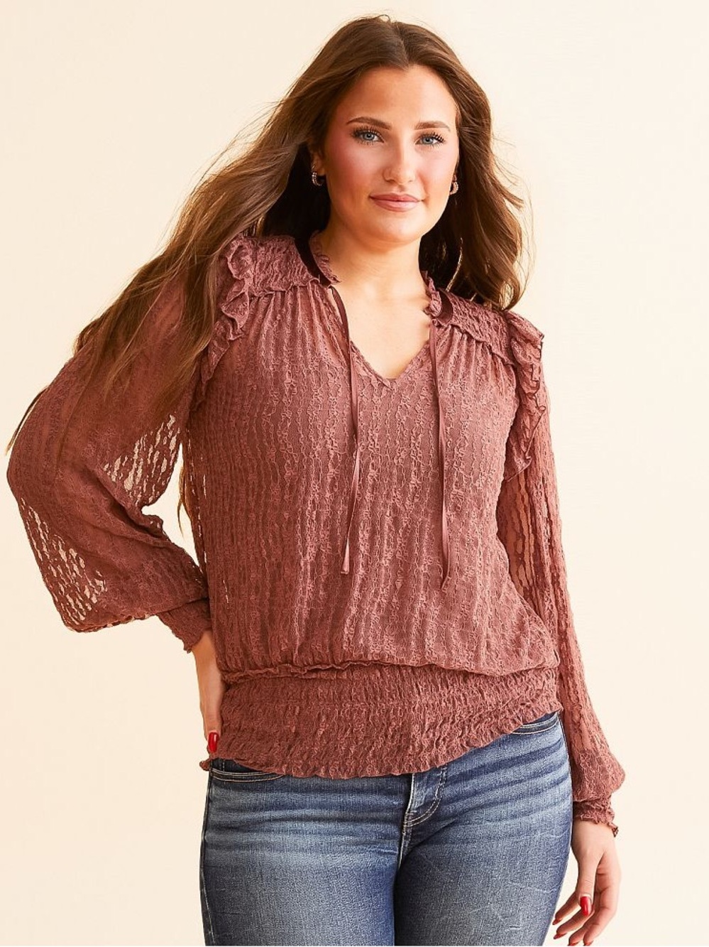 Daytrip - Ruffle Lace Top - Rose Brown - Large